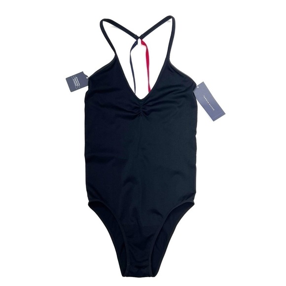 Tommy Hilfiger Seamless Bodysuit Size Small Black Strap Back Pinch Front New NWT - Picture 1 of 6